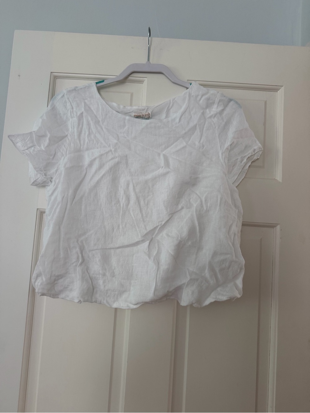 Women's White Short-Sleeve Linen Top